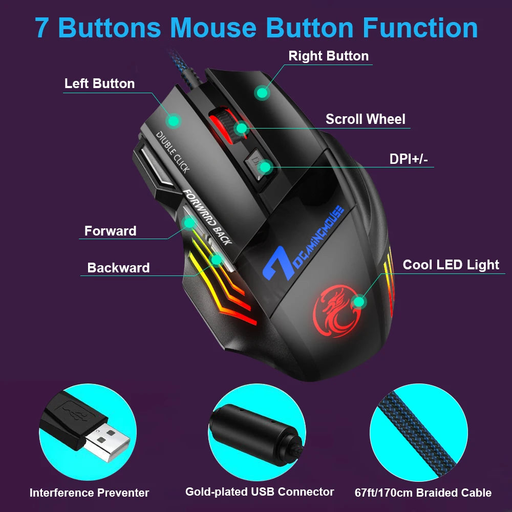 Gaming Mouse LED 5500 DPI RGB X7 With Backlight Cable