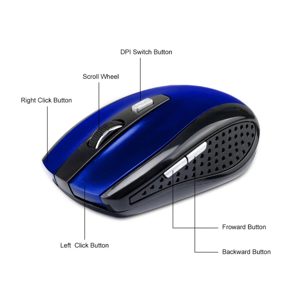 Computer Wireless Optical Mouse Fast Speed 6 Buttons Gaming Mice 800/1200/1600DPI Desktop PC Portable Matte Black