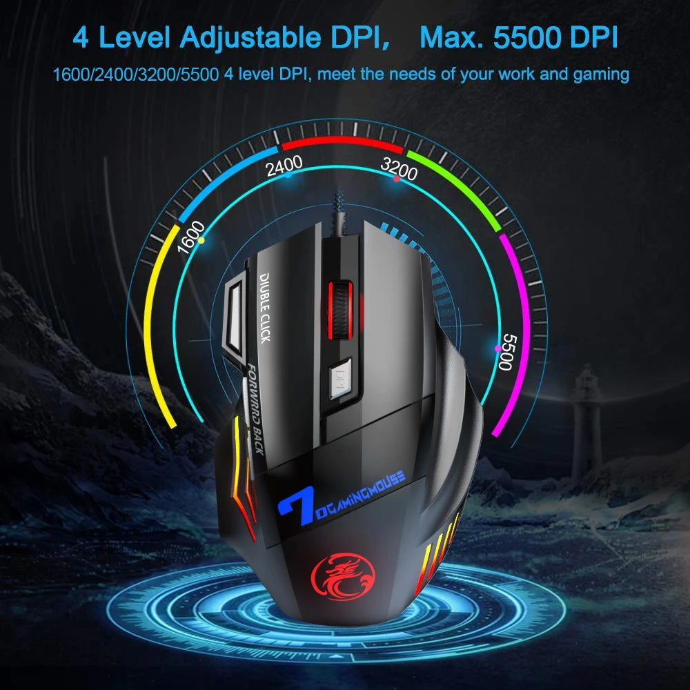 Gaming Mouse LED 5500 DPI RGB X7 With Backlight Cable