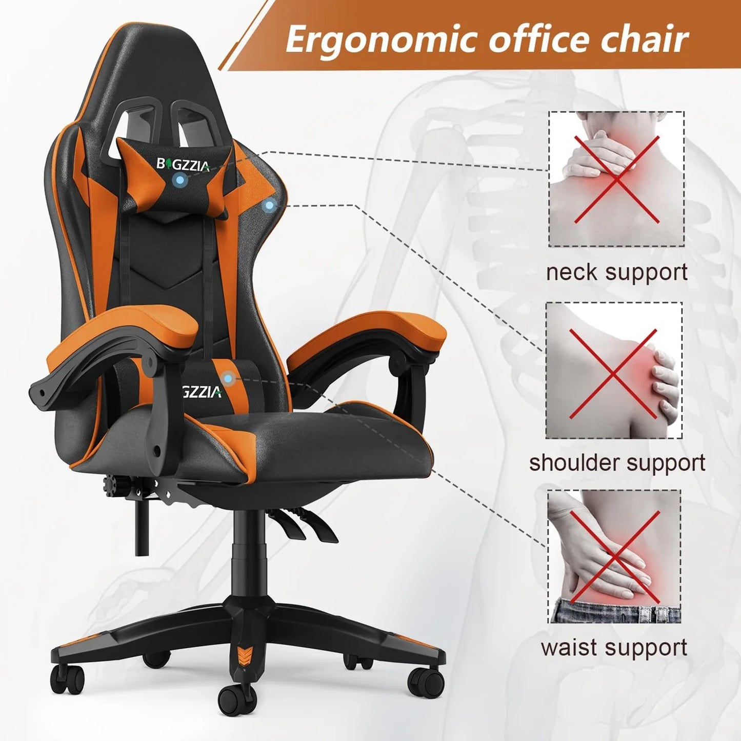 Gaming Office  Ergonomic PU Leather Computer Desk  with Headrest and Lumbar Support Game Chairs Racing Chair