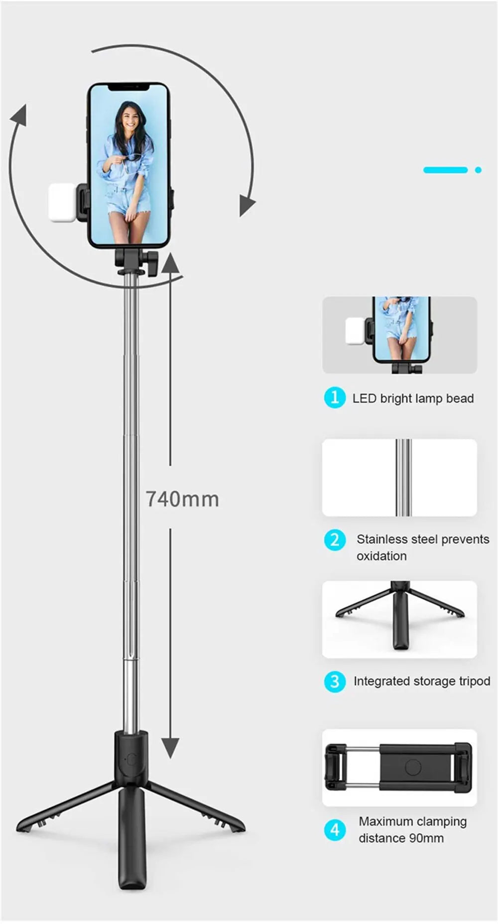 Selfie Stick 2 In 1 Bluetooth with Wireless Remote Shutter