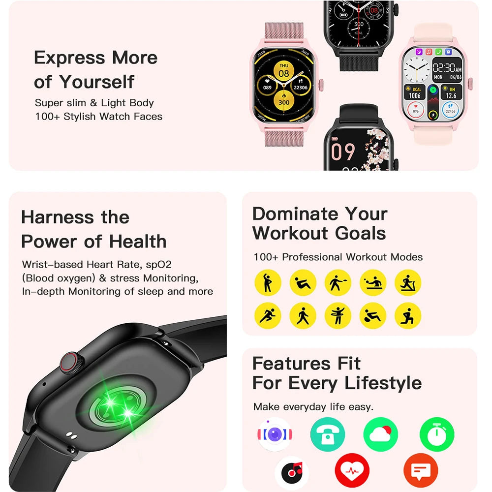 Smart Watch 2024 Android Bluetooth Call Smartwatch 2024 Touch Dial Music Fitness Tracker Sports Watches Gift