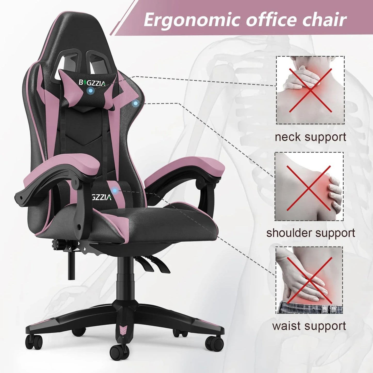 Gaming Office  Ergonomic PU Leather Computer Desk  with Headrest and Lumbar Support Game Chairs Racing Chair